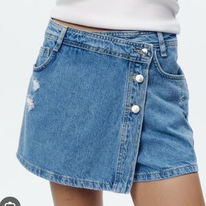 Blue Denim Button-Up front wrap shorts